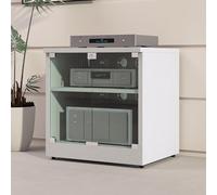 Boîte de rangement multifonction pour routeur WiFi avec étagères réglables - Stéréo moderne - Portes en verre trempé et gestion des câbles pour la maison, le bureau, le théâtre