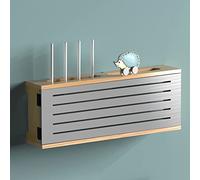 Boîte de rangement murale en bois pour routeur Wifi avec port de charge de type C. Organisez et cachez votre modem de routeur sans fil et vos câbles pour un environnement domestique propre et bien