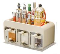 Boîte de rangement murale pour épices de cuisine avec cuillères et étiquettes, disposition horizontale ou verticale flexible, récipient en plastique résistant à l'humidité pour organisation de la