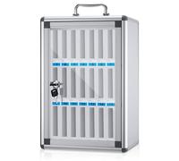 Boîte de rangement murale pour téléphone portable - Boîte de rangement en aluminium à 24 compartiments avec poignée pour bureau et salle de classe - Sécurisée, argentée pour un accès facile