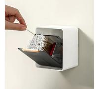 Boîte de rangement murale sans perçage pour tampons de coton et cotons-tiges, design compact pour économiser de l'espace sur le comptoir dans les petites salles de bains (blanc orange)