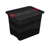 Boîte de rangement noire solide empilable 24 litres - Rouge