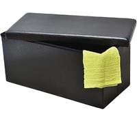 Boîte de rangement ottomane en similicuir avec couvercle, multi-usages, pliable, repose-pieds, tabouret de rangement, boîte à jouets, banc, couverture, lin (noir, taille L, 76 x 38 cm)