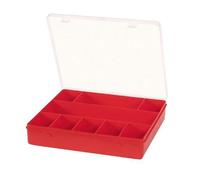 Boîte de rangement - OUTIFRANCE - 210 x 200 x 40 mm - 9 compartiments - Transparent - Rouge