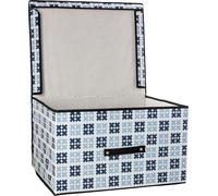 Boîte de rangement Panier avec couvercle Récipient étanche pliable Organisateur pour garde-robe Vêtements Jouets Documents Blanc/Bleu 50X40X30 Cm
