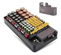 Boîte de Rangement Pour Piles - Capacite 98 Piles AA, AAA, 9V, C, D et Piles Bouton - Organisateur de Piles - Fixable au Mur - Avec Testeur de Piles Noir