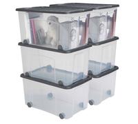 Boite de rangement plastique avec couvercle x6 et roues Sundis VENTILO 50L, L58xl38xh32,5cm - gris