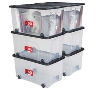 Boite de rangement plastique avec couvercle x6 Sundis VENTILO 50L, L.58 x l.38 x h.32,5 cm, Noir