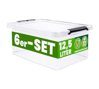 Deuba® 6x Boîte de rangement 12,5L en plastique transparent empilable sans BPA gain de place caisse de rangement organiseur