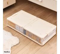 Boîte de rangement plate 82×40×16,5 cm avec roulettes, pliable, double ouverture, empilable, sans odeur, sous lit, portable, gain de place, blanche