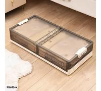 Boîte de rangement plate 82×40×16,5 cm avec roulettes, pliable, double ouverture, empilable, sans odeur, sous lit, portable, gain de place,grise