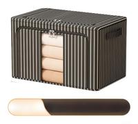 Boîte de rangement pliable 100 L en tissu Oxford avec ouverture sur le devant, cadre en acier renforcé, organiseur peu encombrant, poubelle de grande capacité pour vêtements, couettes (noir, 100 L, 60