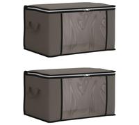 Boîte de Rangement Pliable 2 pièces 61,6 L Grise avec fenêtre Transparente | Fenêtre PVC, tissu respirant, poignées solides, double zip, design rectangulaire, rangement sous lit ou placard