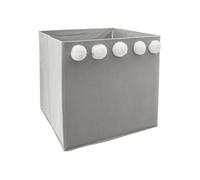 Atmosphera for Kids - Boîte de Rangement Pliable "5 Pompons" 29x29cm Gris Gris G