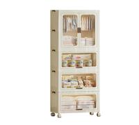 Boîte de rangement pliable à 4 niveaux,Armoire Penderie empilable avec couvercle,Caisse Rangement Portable avec 4 roulettes et 10 Cintres,Armoire pliante en plastique pour Chambre,Buanderie(Blanc)