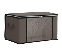 Boîte de Rangement Pliable avec Fenêtre Transparente, Tissu Respirant | Boîte grise, double zip, poignées solides, usage sous lit ou placard, pliable, rangement vêtements et chaussures