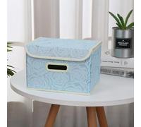 Boîte de rangement pliable de bureau en tissu non tissé, boîte de rangement pliable avec couvercles, boîte de rangement en coton et lin (petite housse bleu clair, 25 x 20 x 17 cm)