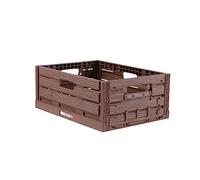 Boîte de rangement pliable robuste aspect bois 40 x 30 x 16,3 cm (16 l) - Caisse de rangement empilable - Panier à provisions pliable - Caisse pliante robuste et résistante