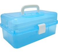 boîte de rangement portable à 3 niveaux, transparente, pliable, multi-usage, pour l'artisanat et la cosmétique Bleu