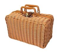 Boîte de rangement portable avec poignée confortable - Panier imitation rotin - Valise élégante pour la décoration de la maison - Poignée de transport confortable