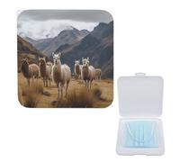 Boîte de rangement portable pour masques, motif lamas dans les Andes - Léger - Pour masques jetables et en tissu - Design compact et élégant, Boîte de rangement pour masque, 5.1"x5.1", Moderne