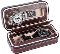 Boîte de rangement portable pour montres avec 2 emplacements pour bijoux - Boîte de rangement en similicuir avec fermeture éclair