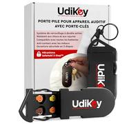 Boîte de Rangement Porte-Clés Piles Appareils Auditifs 10 13 312 - Étuis à Piles UdiKey Ouverture Rapide Fermeture Sécurisée Coque Antichoc - Portable avec 6 Compartiments 36x85x16mm - Voyages Travail