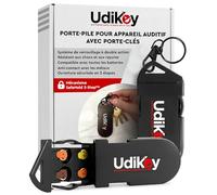 Boîte de Rangement Porte-Clés Piles Appareils Auditifs 10 13 312 - Étuis à Piles UdiKey Ouverture Rapide Fermeture Sécurisée Voyages Travail Portable avec 6 Compartiments Coque Antichoc