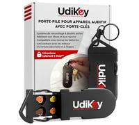 Boîte de Rangement Porte-Clés Piles Appareils Auditifs 10 13 312 - Étuis à Piles UdiKey - Ouverture Rapide Fermeture Sécurisée Coque Anti Rayure - Portable 6 Compartiments 36x85x16mm