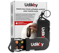 Boîte de Rangement Porte-Clés Piles Appareils Auditifs 10 13 312 - Étuis à Piles UdiKey Portable avec 6 Compartiments 36x85x16mm - Voyages Travail Sport - Coque Compacte Rigide Antichoc Antirayure
