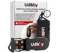 Boîte de Rangement Porte-Clés Piles Appareils Auditifs 10 13 312 - Étuis à Piles UdiKey Portable avec 6 Compartiments 36x85x16mm - Ouverture Rapide Fermeture Sécurisée Coque Antichoc - Voyages Travail