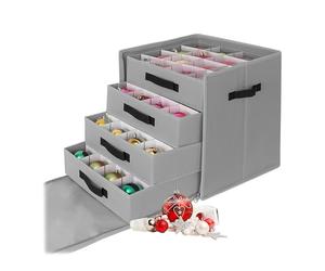 Boîte de Rangement pour 64 Boules de Noël Relaxdays, 40 x 36,5 x 36,5 cm, Polyester, Carton, Gris