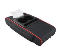 Boîte de rangement pour accoudoir de voiture avec porte-gobelet rétractable, organiseur de console centrale en cuir, sangle élastique de fixation, noir pour téléphones, clés, boissons (noir et rouge)