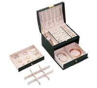 Boîte de Rangement pour Bijoux 1 pièces Multi fonctionnel trois couches en cuir tiroir Style boîte à bijoux boucles d'oreilles boucles d'oreilles serrure boîte à bijoux(Black)