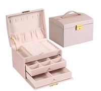 Boîte de Rangement pour Bijoux Boîte à trois couches de grande capacité for colliers de perles, bracelets, bagues, boîtes de rangement for montres, bijoux, boucles d'oreilles(Pink)