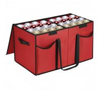Boîte de rangement pour boules de Noël avec séparateurs & poches - Organisateur 128 boules - Tissu rouge robuste avec poignées - Pliable - Rangement déco Noël - par Mobi Lock