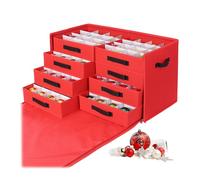 Boîte de rangement pour boules de Noël Relaxdays, 128 boules, H x L x P : 40 x 73 x 36,5 cm, polyester, carton, rouge