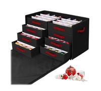 Boîte de rangement pour boules de Noël Relaxdays, 128 boules, H x L x P : 40 x 73 x 36,5 cm, polyester, carton, noir