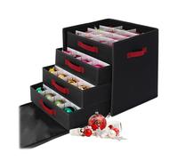 Boîte de rangement pour boules de Noël Relaxdays, 64 boules, H x L x P : 40 x 36,5 x 36,5 cm, polyester, carton, noire