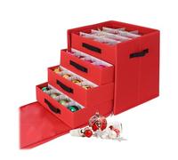 Boîte de Rangement pour Boules de Noël Relaxdays, 64 Boules, H x L x P : 40 x 36,5 x 36,5 cm, Polyester, Carton, Rouge