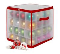 Boîte de Rangement pour Boules de Noël Relaxdays, 64 Boules, HxLxP : 36x36x36 cm, Plastique, Carton, Rouge Transparent