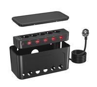 Boîte de Rangement pour Câbles avec Multiprise USB, Prise Multiple avec Interrupteur Individuel, Boite Cache Cable Multiprise, Cache Bloc Prise Parafoudre et Surtension, Rallonge 1,5m, Noir