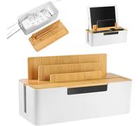 Boîte De Rangement Pour Câbles,Organisateur De Câbles Avec Couvercle,Boîte De Rangement En Bambou Durable Et Abs,Cachez Les Multiprises, Pour Cacher Et Couvrir, Câbles,Blanc[DYB983458]