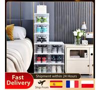 Boîte de rangement pour chaussures à 6 niveaux, pliable, transparente, avec porte en acrylique, empilable, anti-poussière, organisateur de chaussures, étagère pour armoire à domicile. Couleur blanche