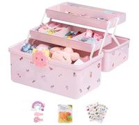 Boîte de rangement pour cheveux pour fille | Étui étanche à 3 couches pour petite fille | Étui étanche avec 6 autocollants et 1 lot d'élastiques à cheveux pour chambre à coucher