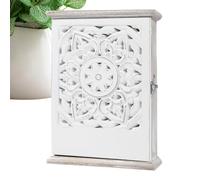 Boîte de rangement pour clés, support de sculpture vintage, serrure en bois, accessoire décoratif compact, 25 x 20 cm, avec 6 crochets, pour maison, bureau, couloir, salon, entrée, porte d'entrée, pat