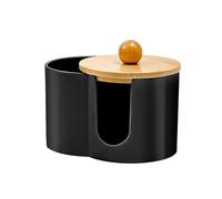 Boîte de Rangement pour Cotons-tiges Porte-Coton et Coton-Tige-Petit Distributeur de Coton-Tige en Plastique avec Couvercle, Organisateur Rangement d'accessoires Salle Bain for tampons Pics(Black)