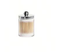 Boîte de Rangement pour Cotons-tiges Support de Tampon Boule Coton-Tige, Organisateur en Plastique avec Couvercle, Pot 10 oz, Transparent, cosmétique(Silver 1pc)