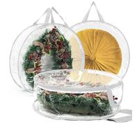 Boîte de rangement pour couronne, sac de rangement pour couronne de Noël avec double fermeture éclair et poignées, organisation de garage pour décorations de couronne de vacances saisonnières (blanc,