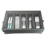 Boîte de rangement pour couverts, argenterie avec séparateurs réglables, poignées et couvercle, boîte de rangement pour couverts de cuisine Gris 16.54x11.42x3.15inch (Gris)